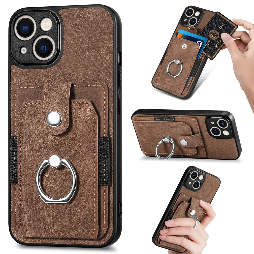 Wallet Card Slot Phone Case with Magnetic Ring for iPhone
