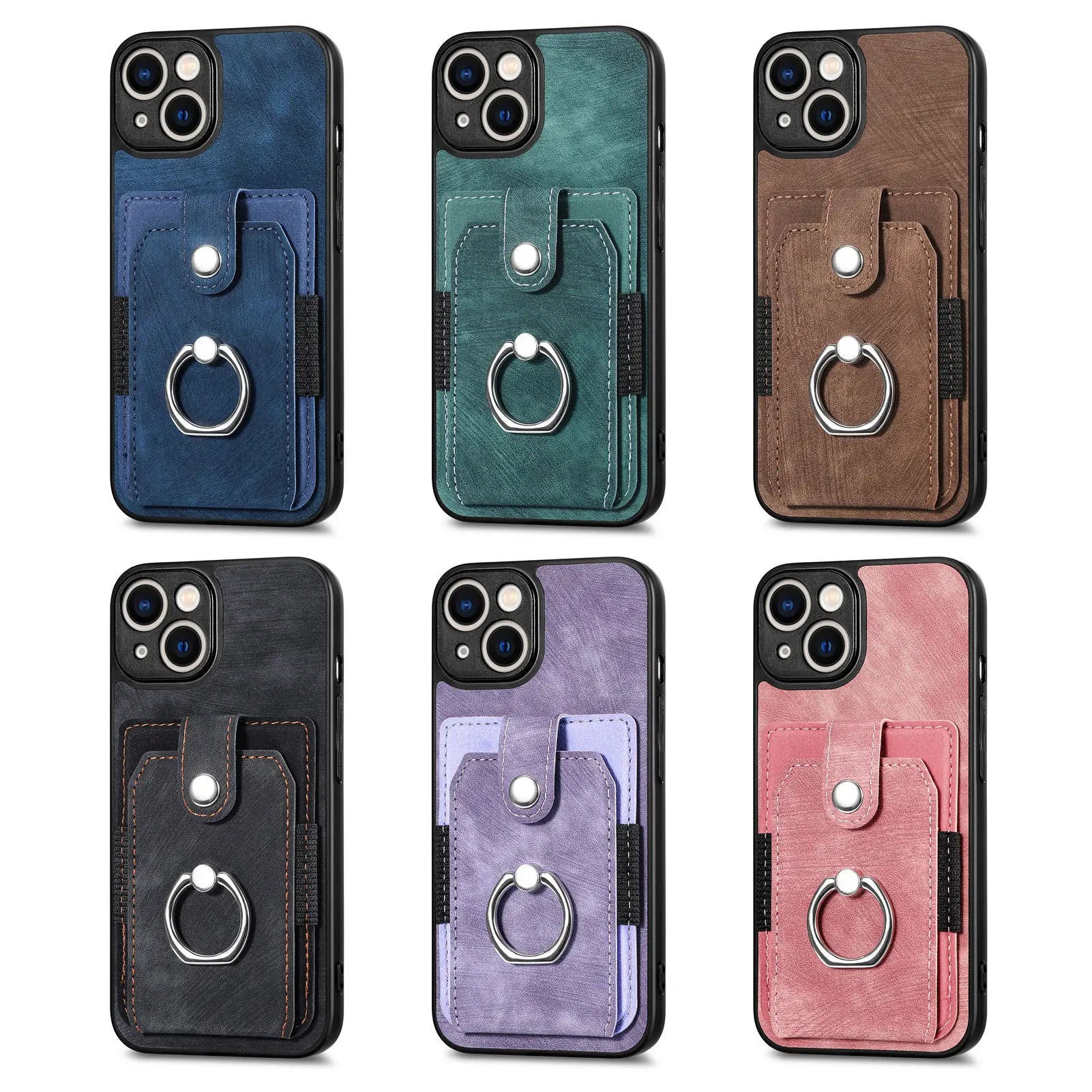 Wallet Card Slot Phone Case with Magnetic Ring for iPhone