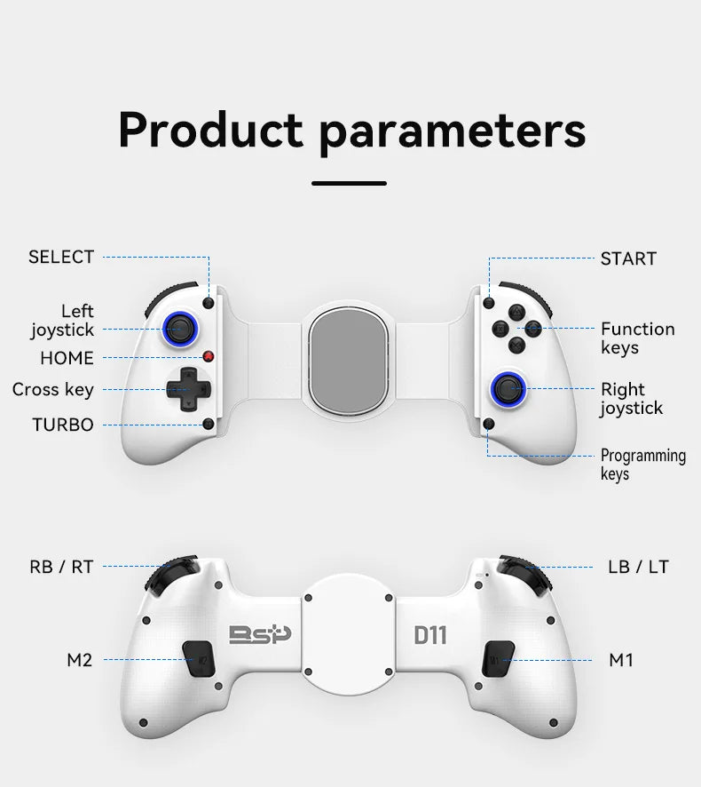 D11 Stretchable Game Controller Hall Trigger Supports Android Phone/Tablet/Switch/PC/iOS/XBOX Streaming Controller