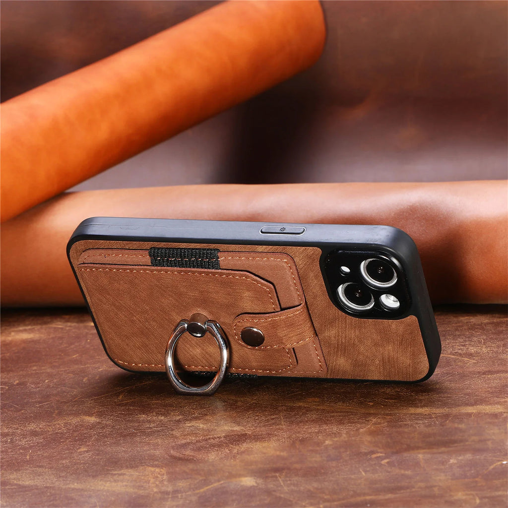 Wallet Card Slot Phone Case with Magnetic Ring for iPhone