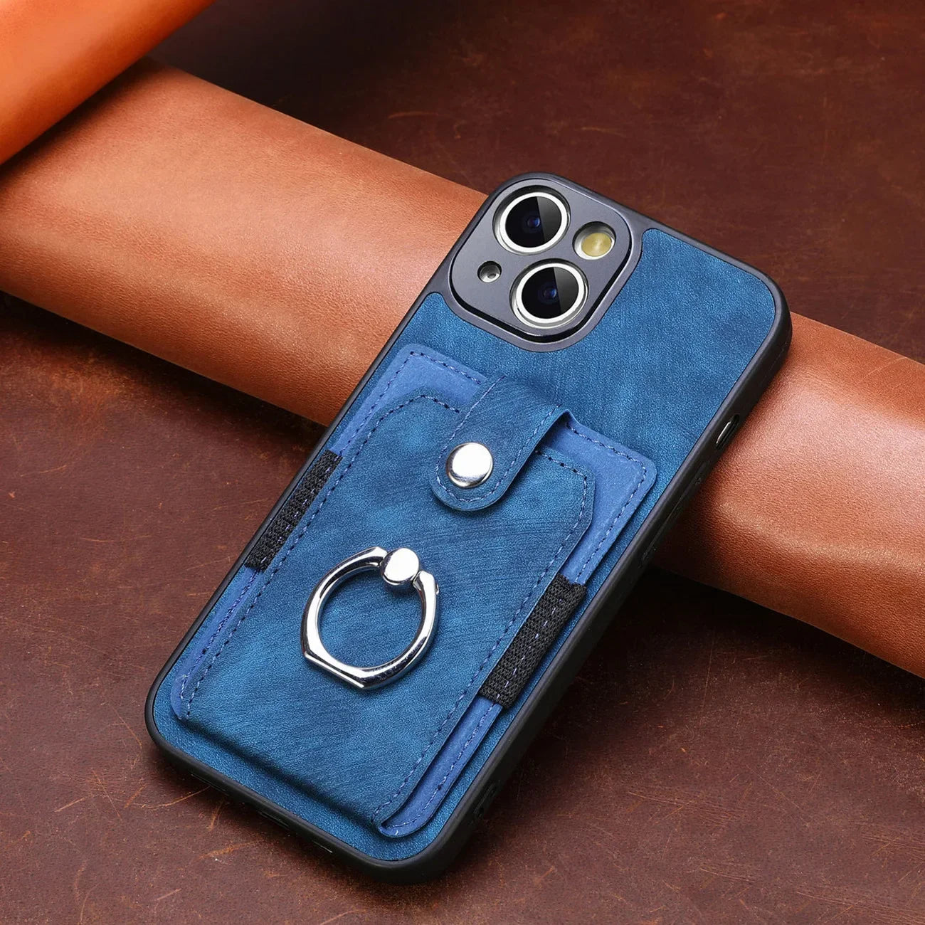 Wallet Card Slot Phone Case with Magnetic Ring for iPhone