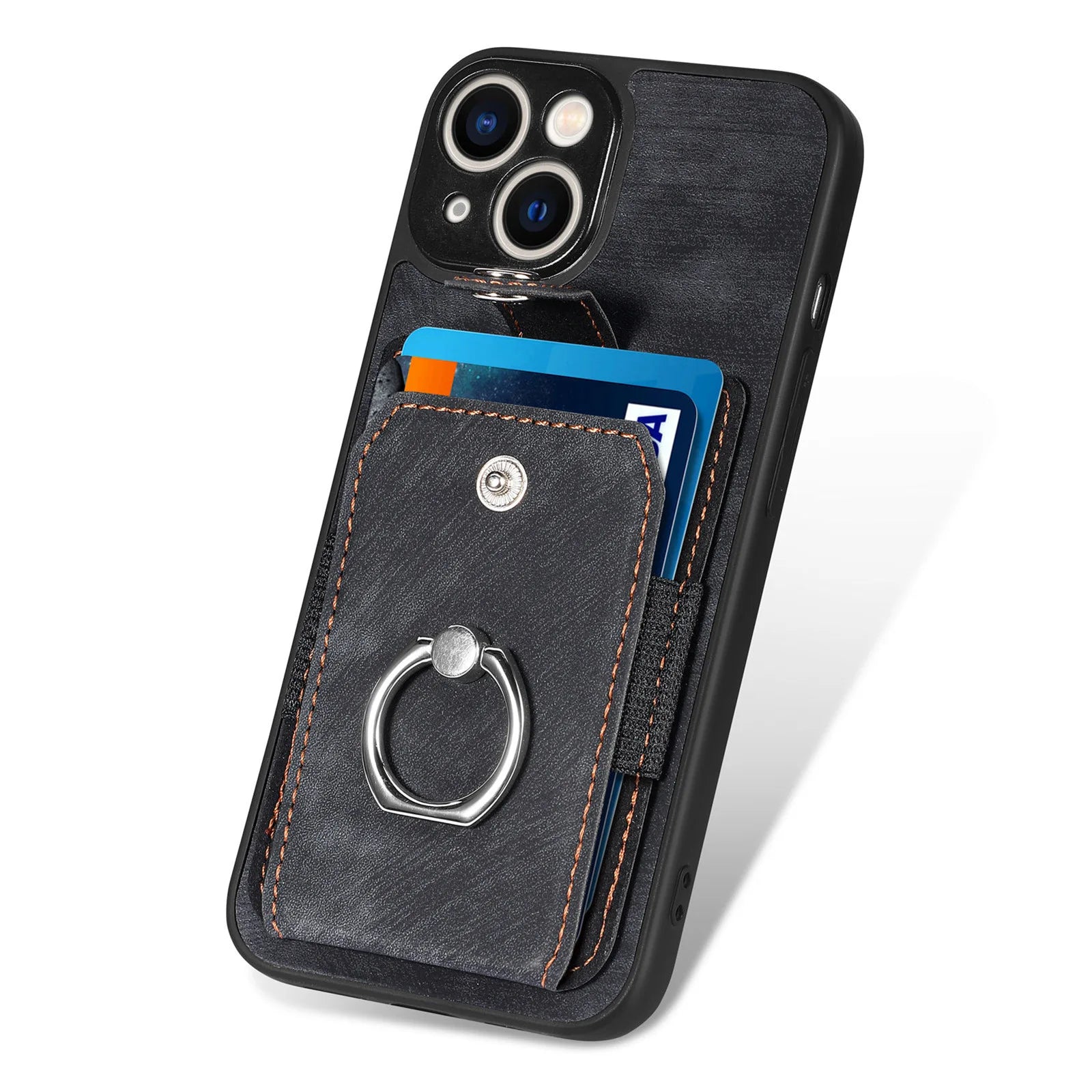 Wallet Card Slot Phone Case with Magnetic Ring for iPhone