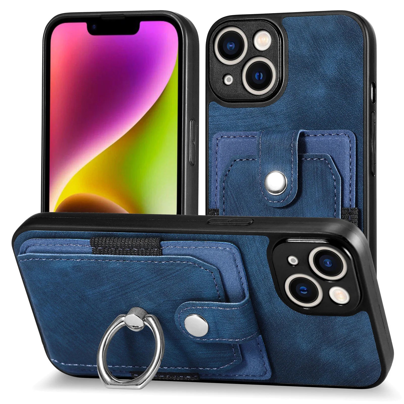 Wallet Card Slot Phone Case with Magnetic Ring for iPhone