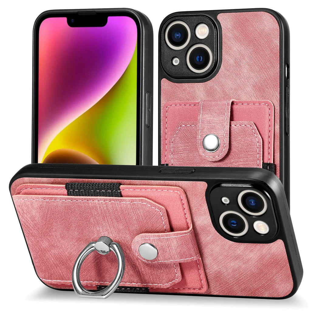 Wallet Card Slot Phone Case with Magnetic Ring for iPhone