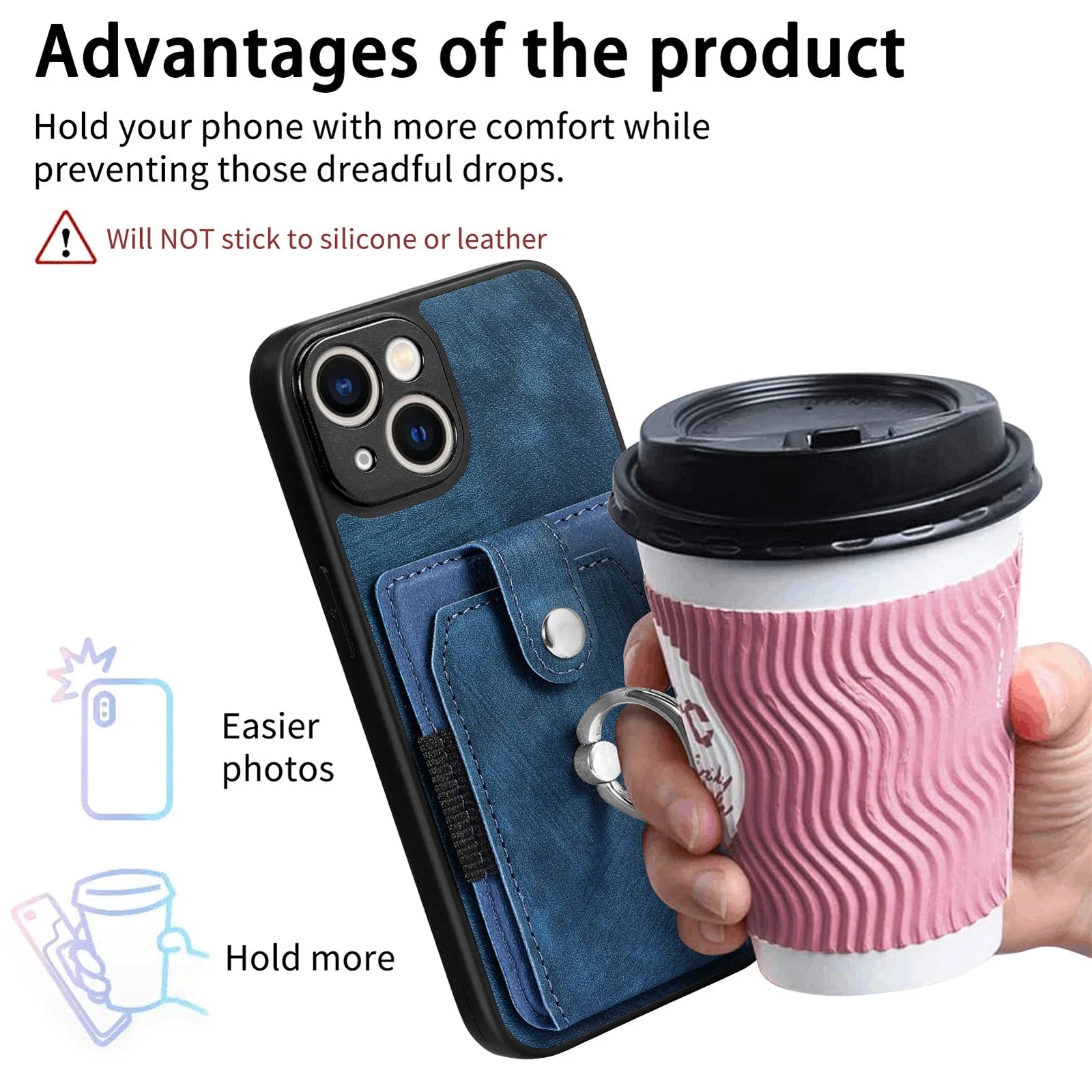 Wallet Card Slot Phone Case with Magnetic Ring for iPhone