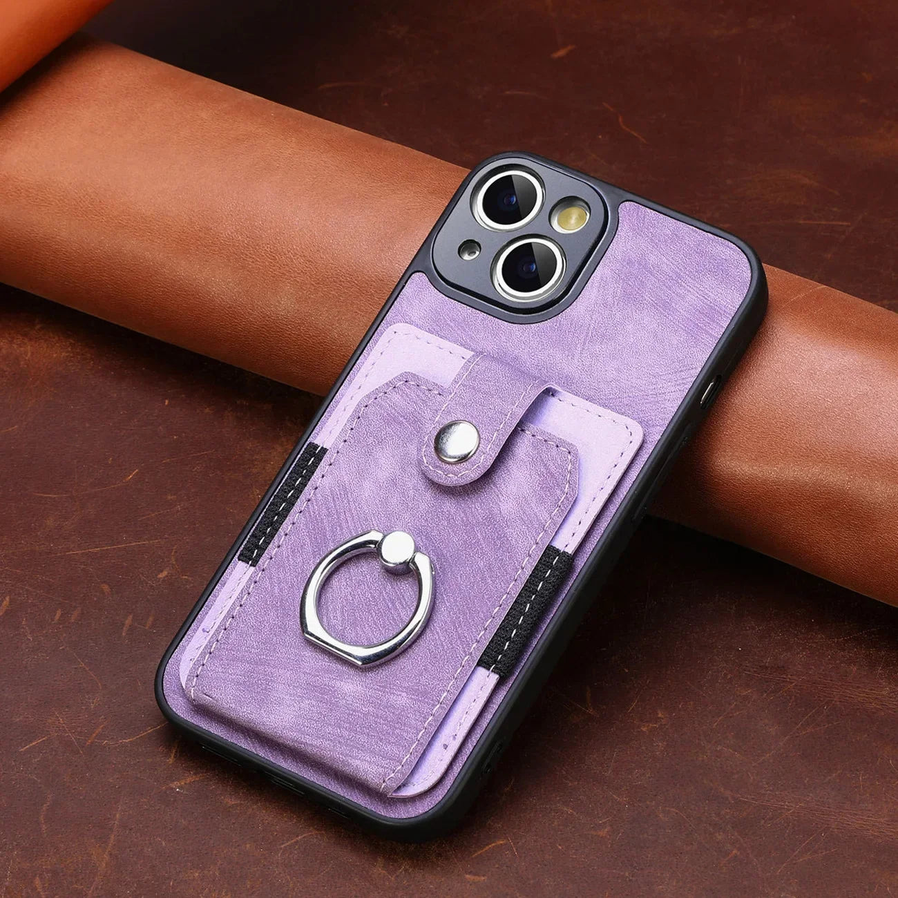 Wallet Card Slot Phone Case with Magnetic Ring for iPhone