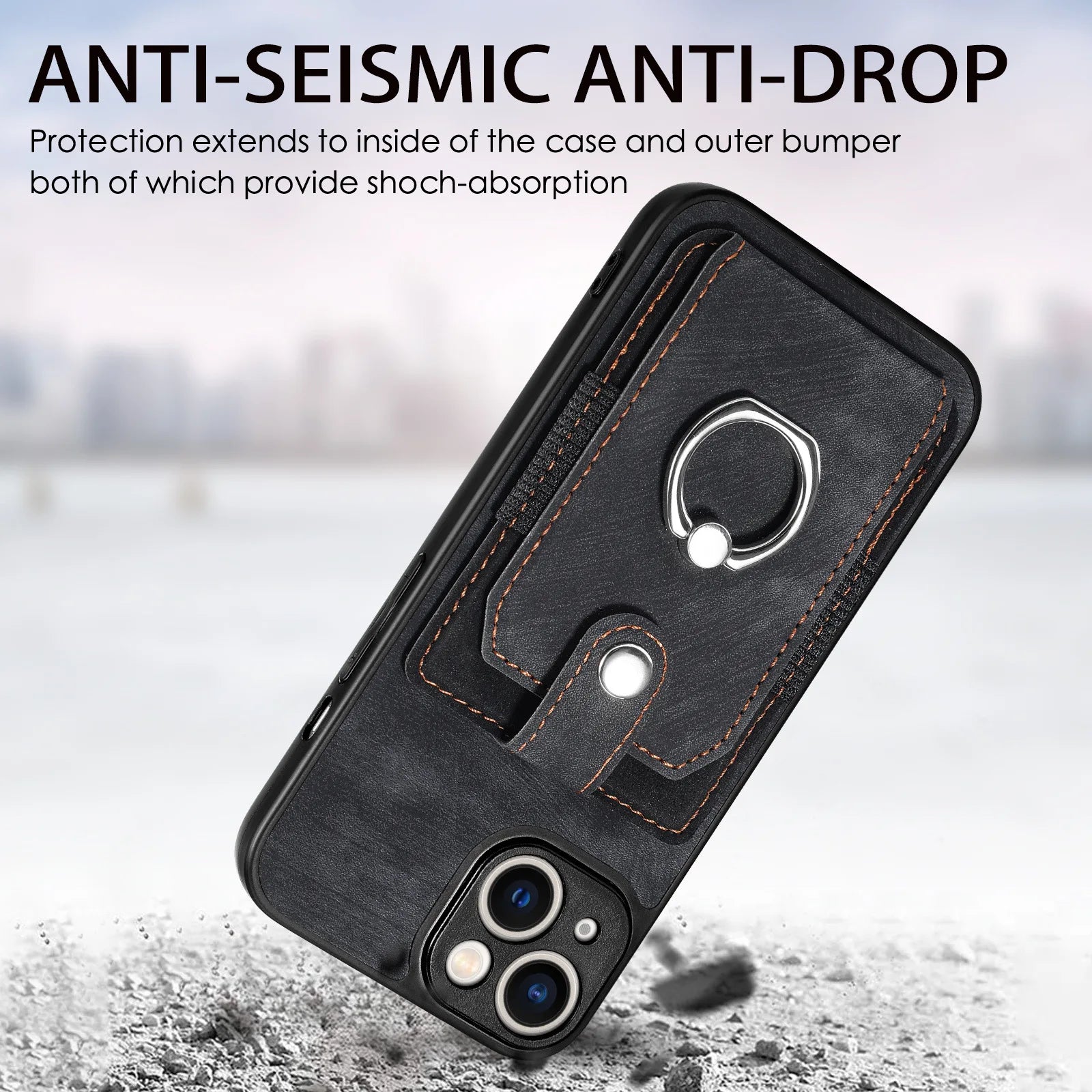 Wallet Card Slot Phone Case with Magnetic Ring for iPhone