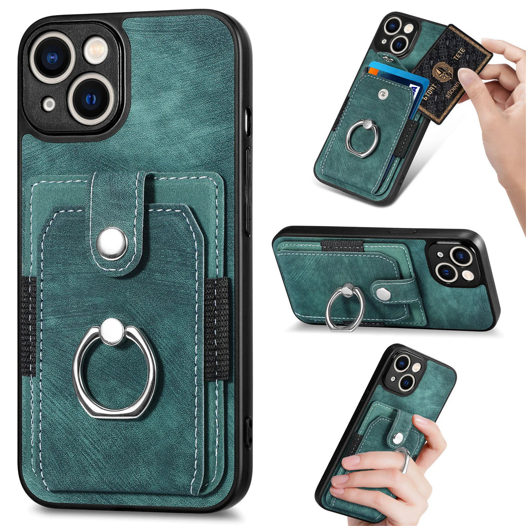 Wallet Card Slot Phone Case with Magnetic Ring for iPhone