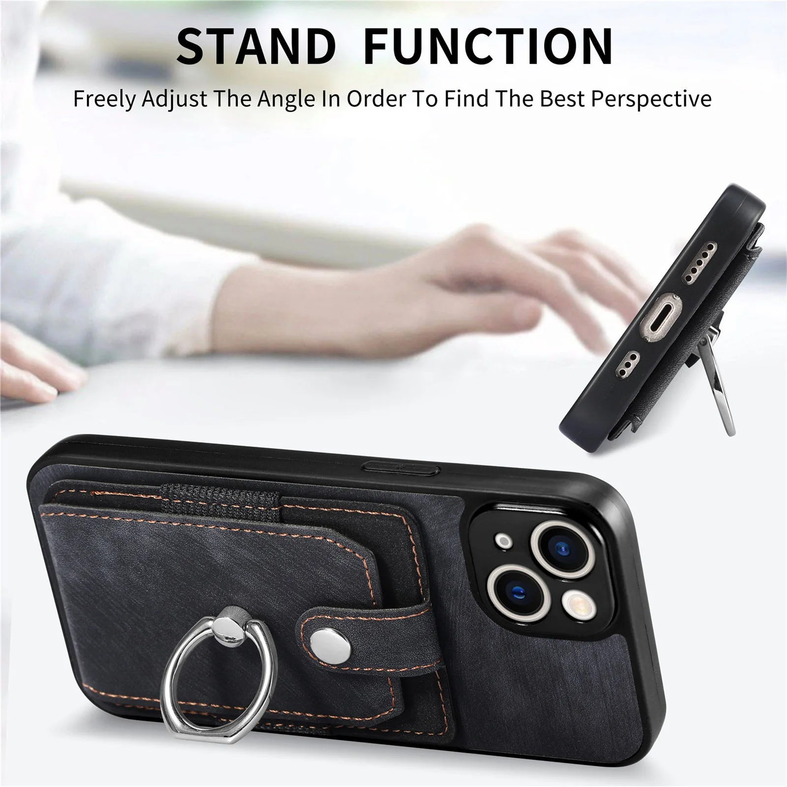 Wallet Card Slot Phone Case with Magnetic Ring for iPhone