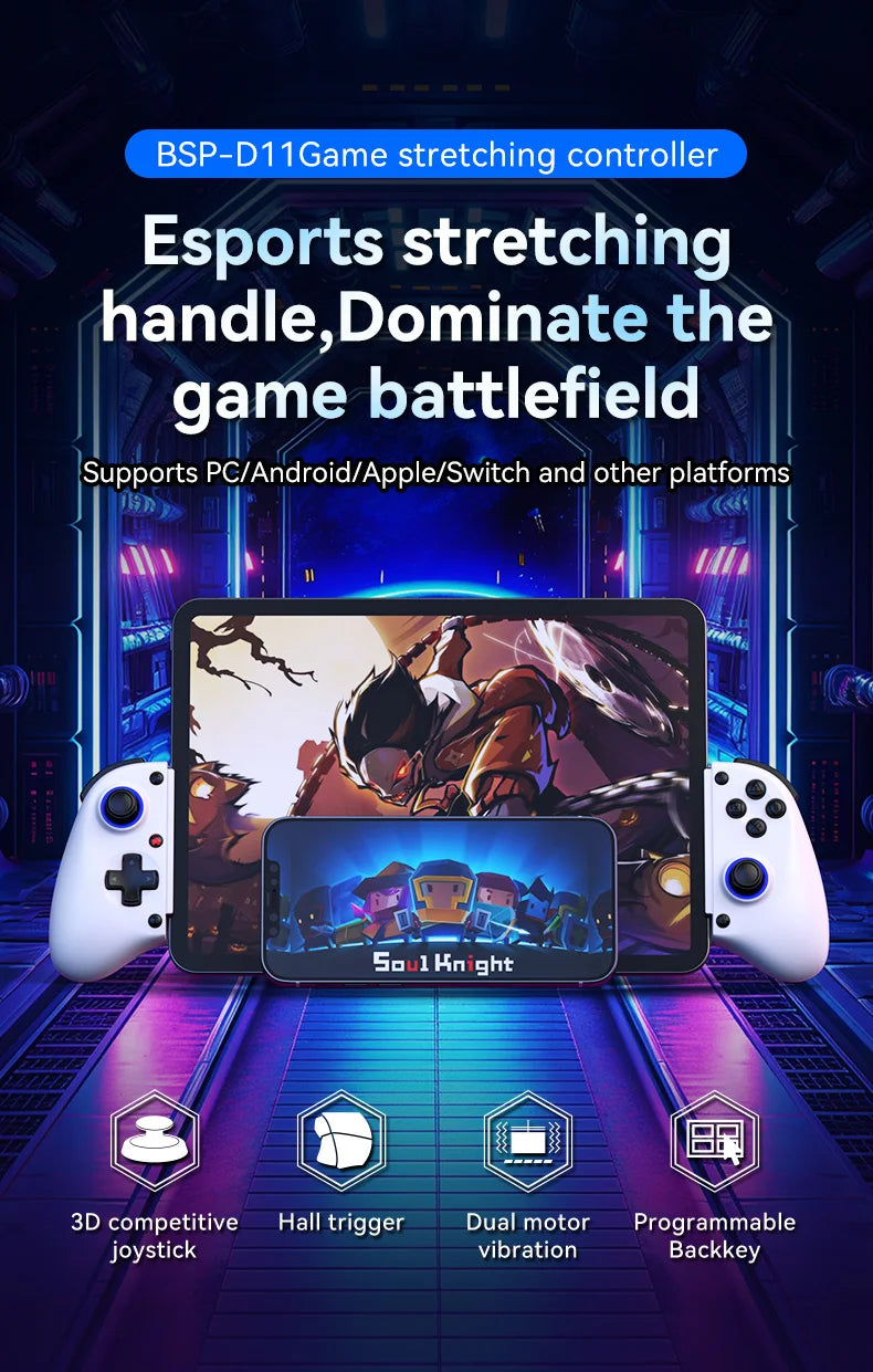 D11 Stretchable Game Controller Hall Trigger Supports Android Phone/Tablet/Switch/PC/iOS/XBOX Streaming Controller