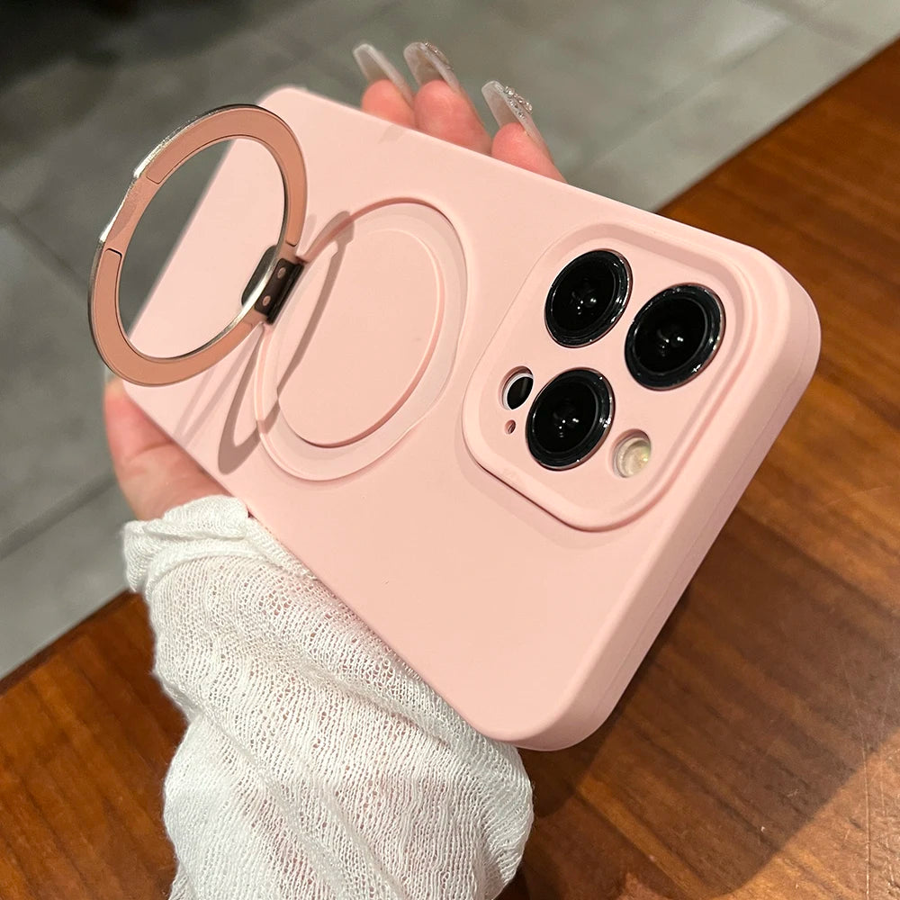Liquid Silicone Magnetic Stand Holder Case for iPhone