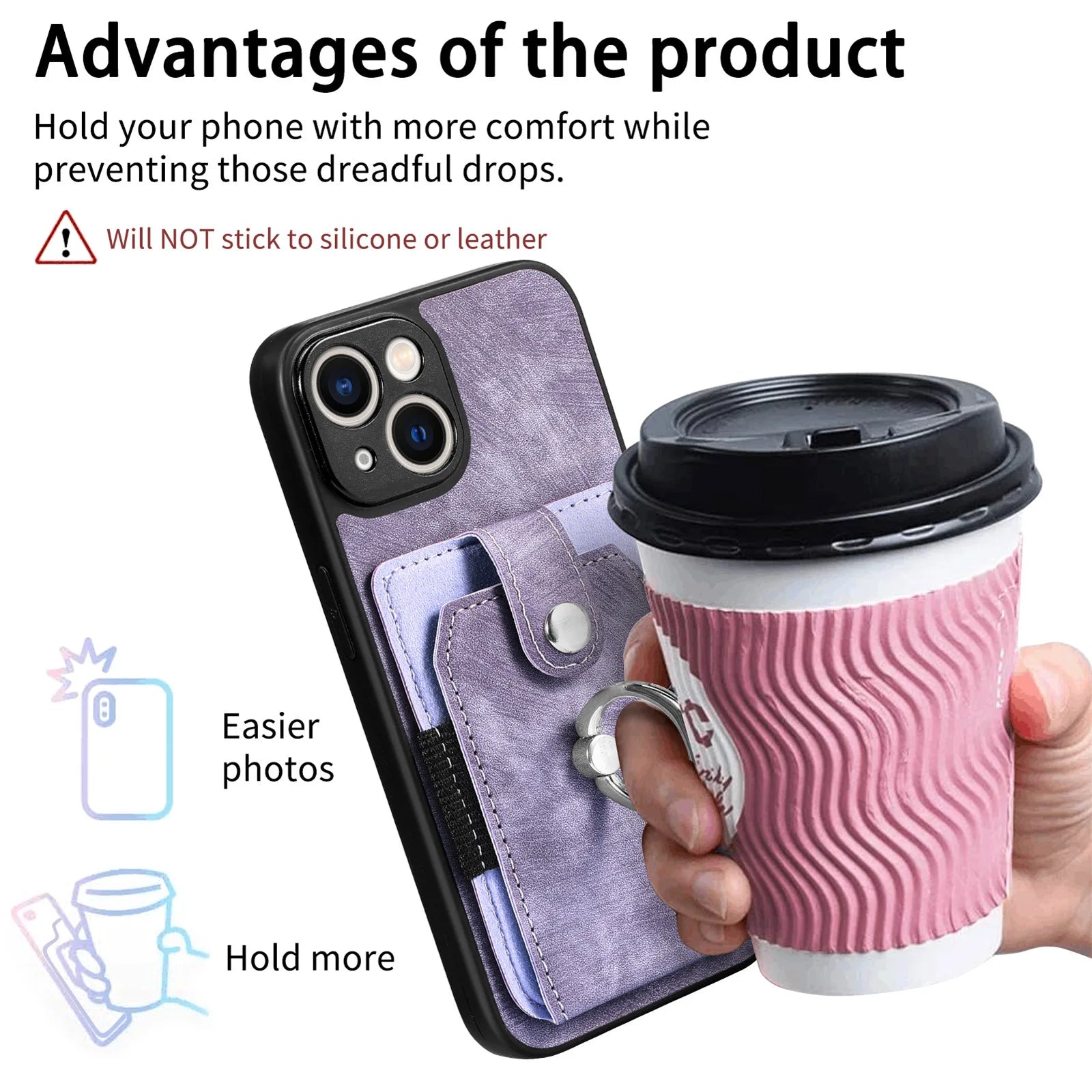Wallet Card Slot Phone Case with Magnetic Ring for iPhone