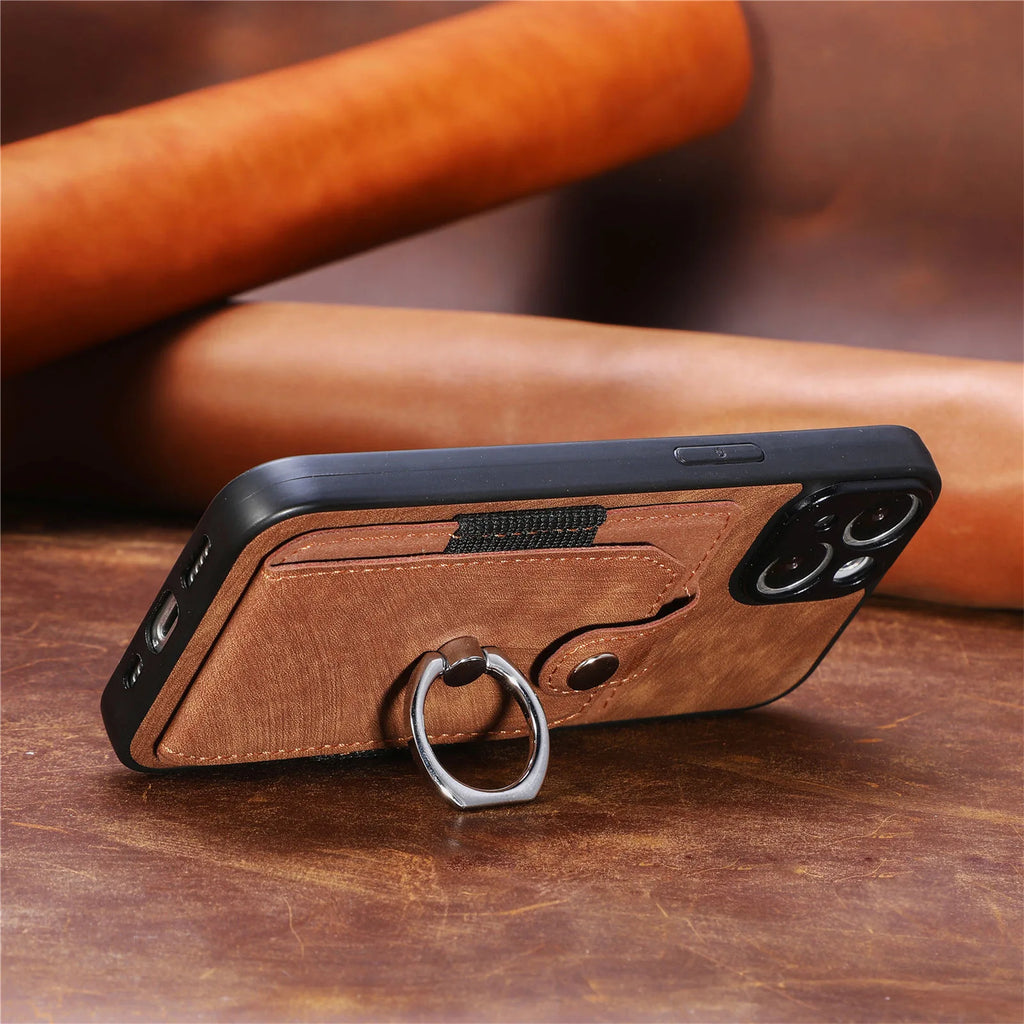Wallet Card Slot Phone Case with Magnetic Ring for iPhone