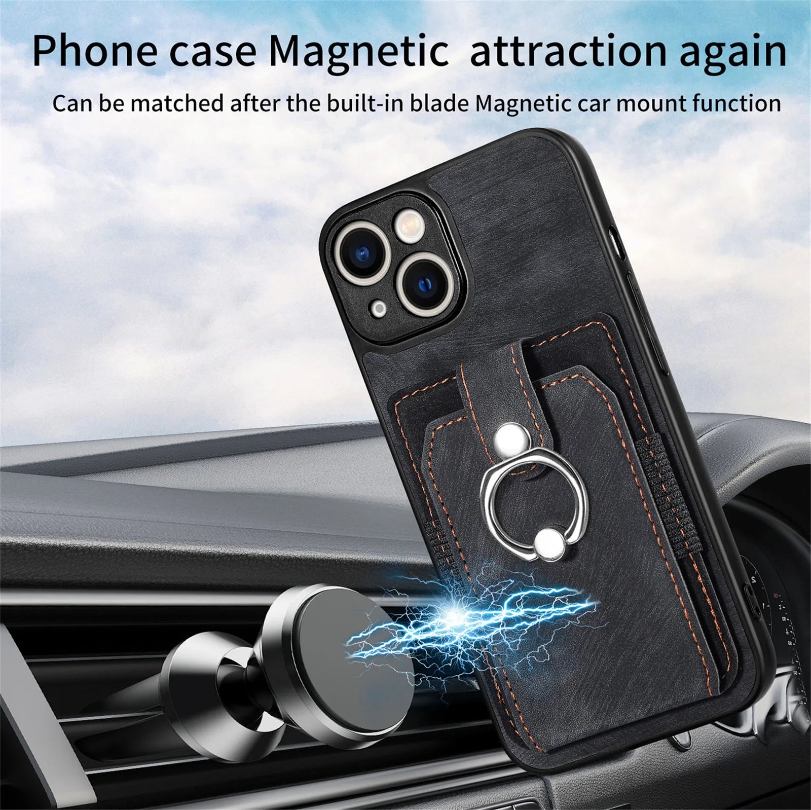 Wallet Card Slot Phone Case with Magnetic Ring for iPhone