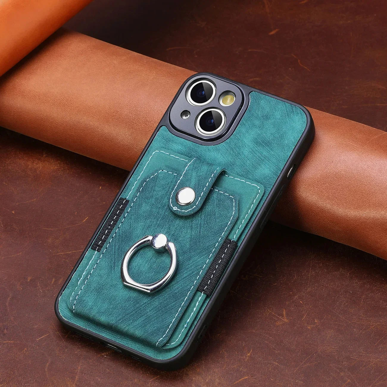 Wallet Card Slot Phone Case with Magnetic Ring for iPhone