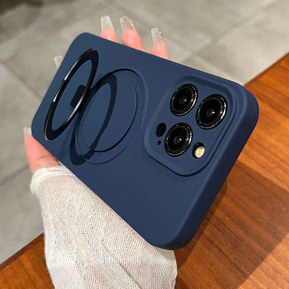 Liquid Silicone Magnetic Stand Holder Case for iPhone
