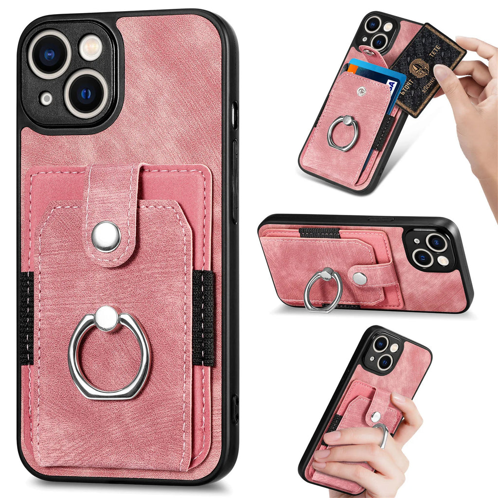 Wallet Card Slot Phone Case with Magnetic Ring for iPhone