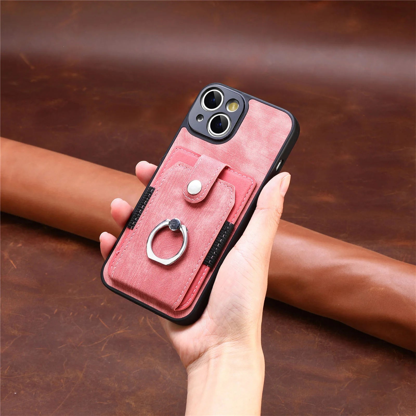 Wallet Card Slot Phone Case with Magnetic Ring for iPhone