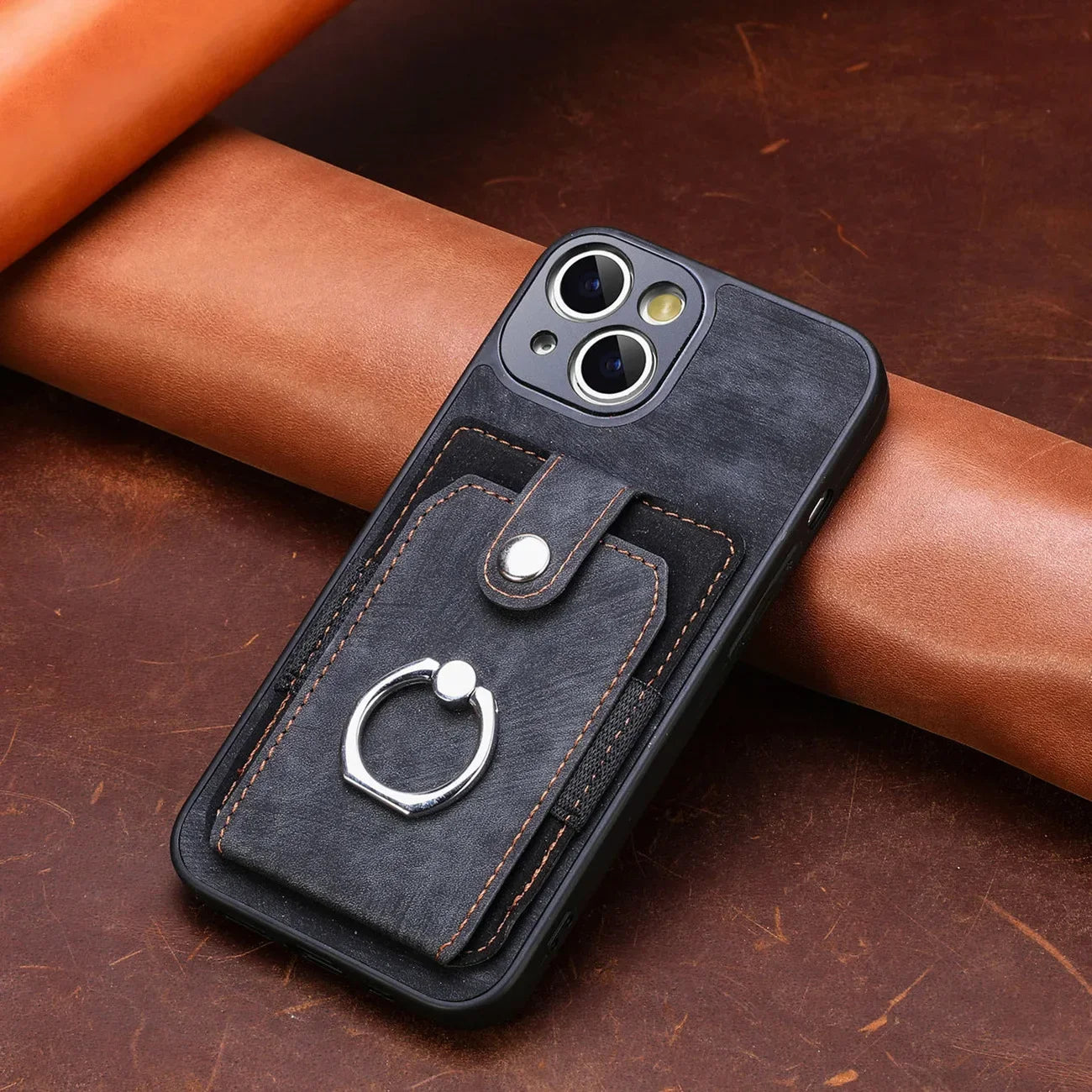 Wallet Card Slot Phone Case with Magnetic Ring for iPhone