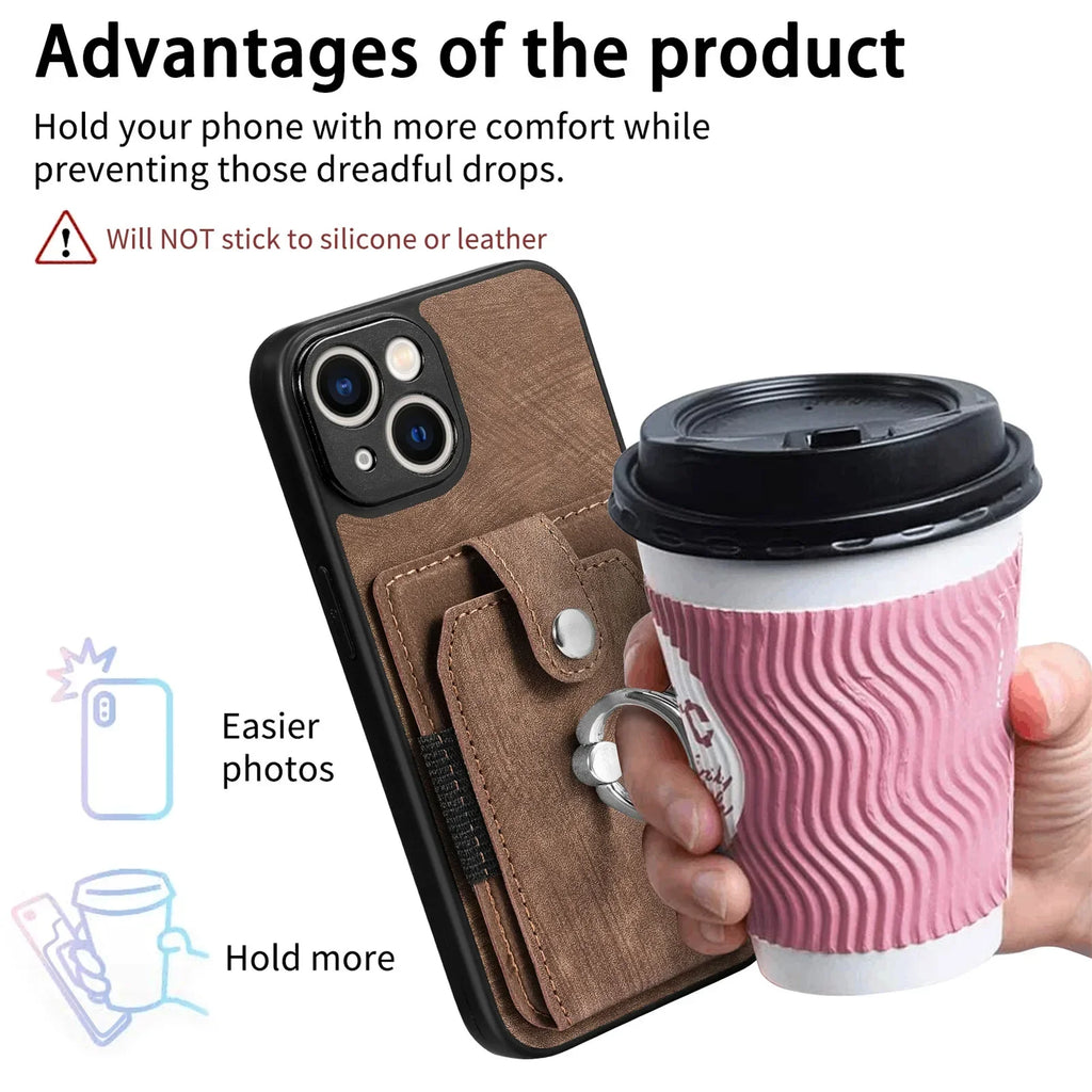 Wallet Card Slot Phone Case with Magnetic Ring for iPhone