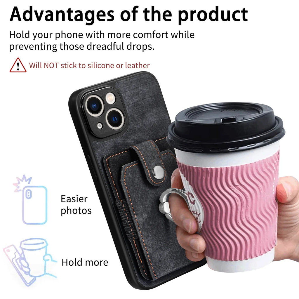 Wallet Card Slot Phone Case with Magnetic Ring for iPhone
