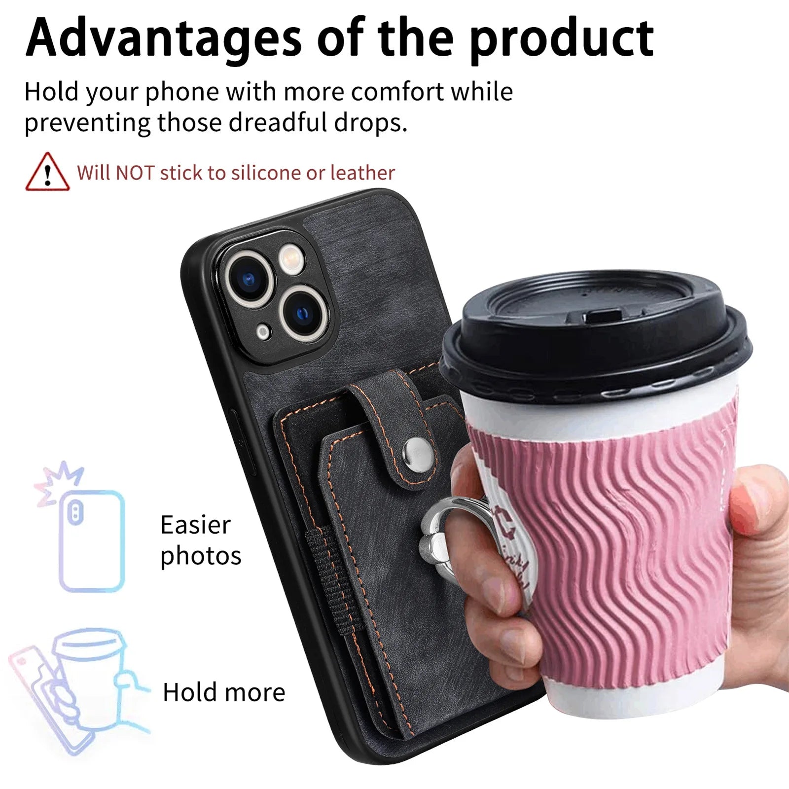Wallet Card Slot Phone Case with Magnetic Ring for iPhone